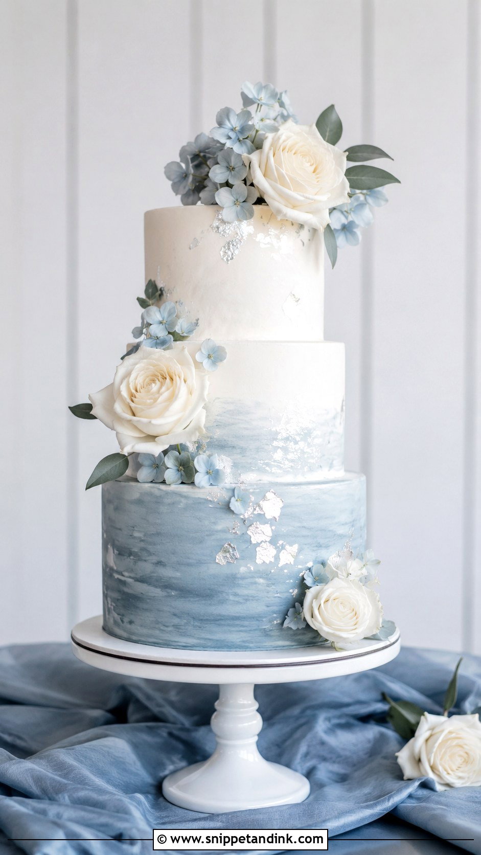 Dusty Blue And White Two Tone Wedding Cake - Snippet and Ink - 20 Two Tone Wedding Cake Ideas