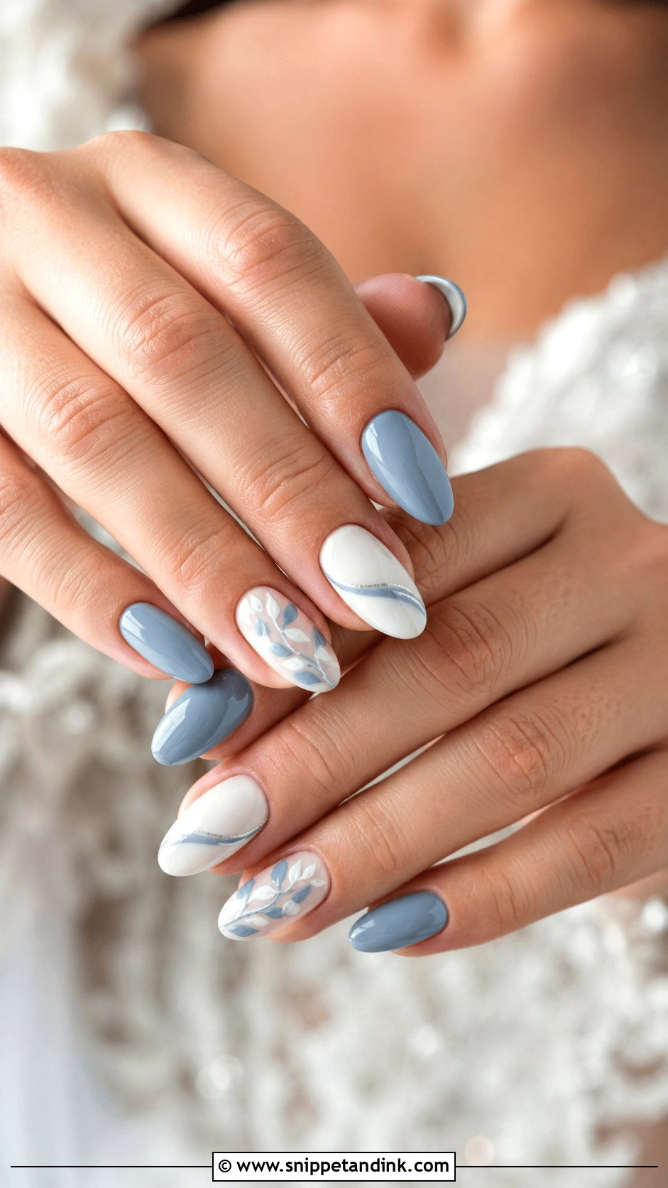Dusty Blue And White Wedding Nails - Snippet and Ink - 20 Dusty Blue Wedding Nails