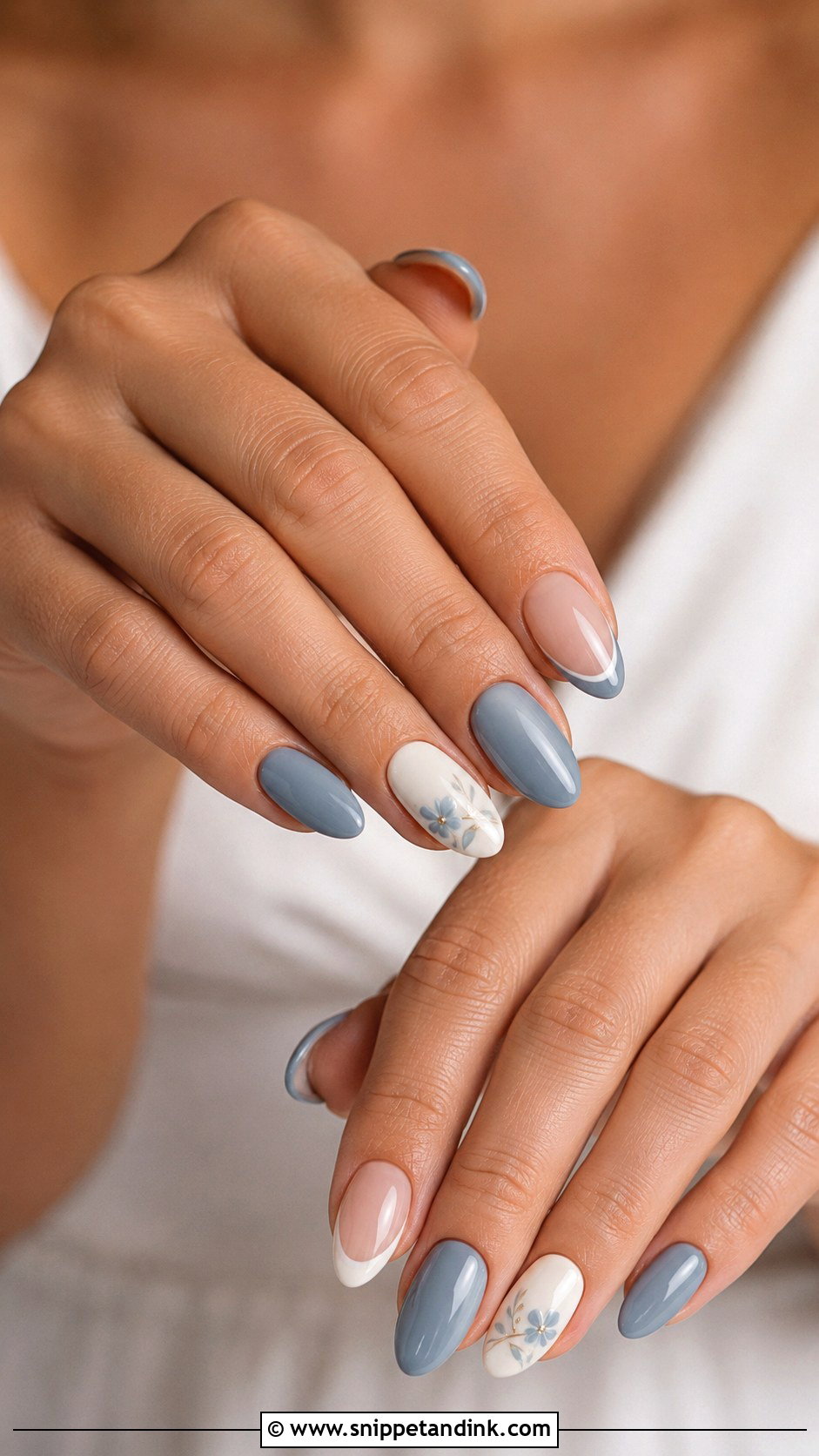 Dusty Blue And White Wedding Nails - Snippet and Ink - 20 Blue and White Wedding Nails