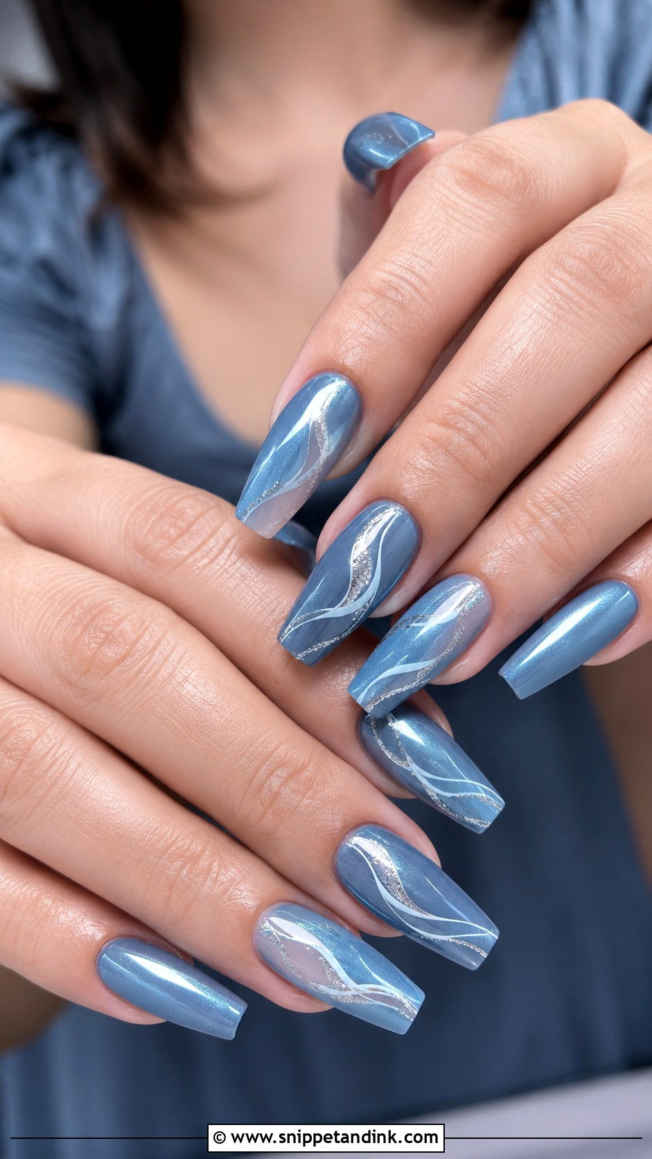 Dusty Blue Coffin Wedding Nails - Snippet and Ink - 20 Dusty Blue Wedding Nails
