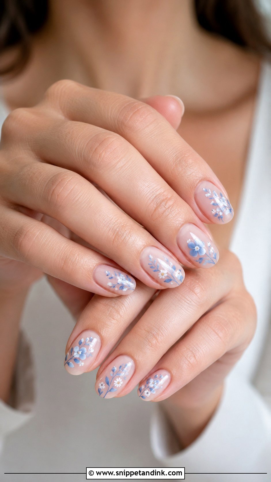 Dusty Blue Floral Wedding Nails - Snippet and Ink - 30 Blue Wedding Nails
