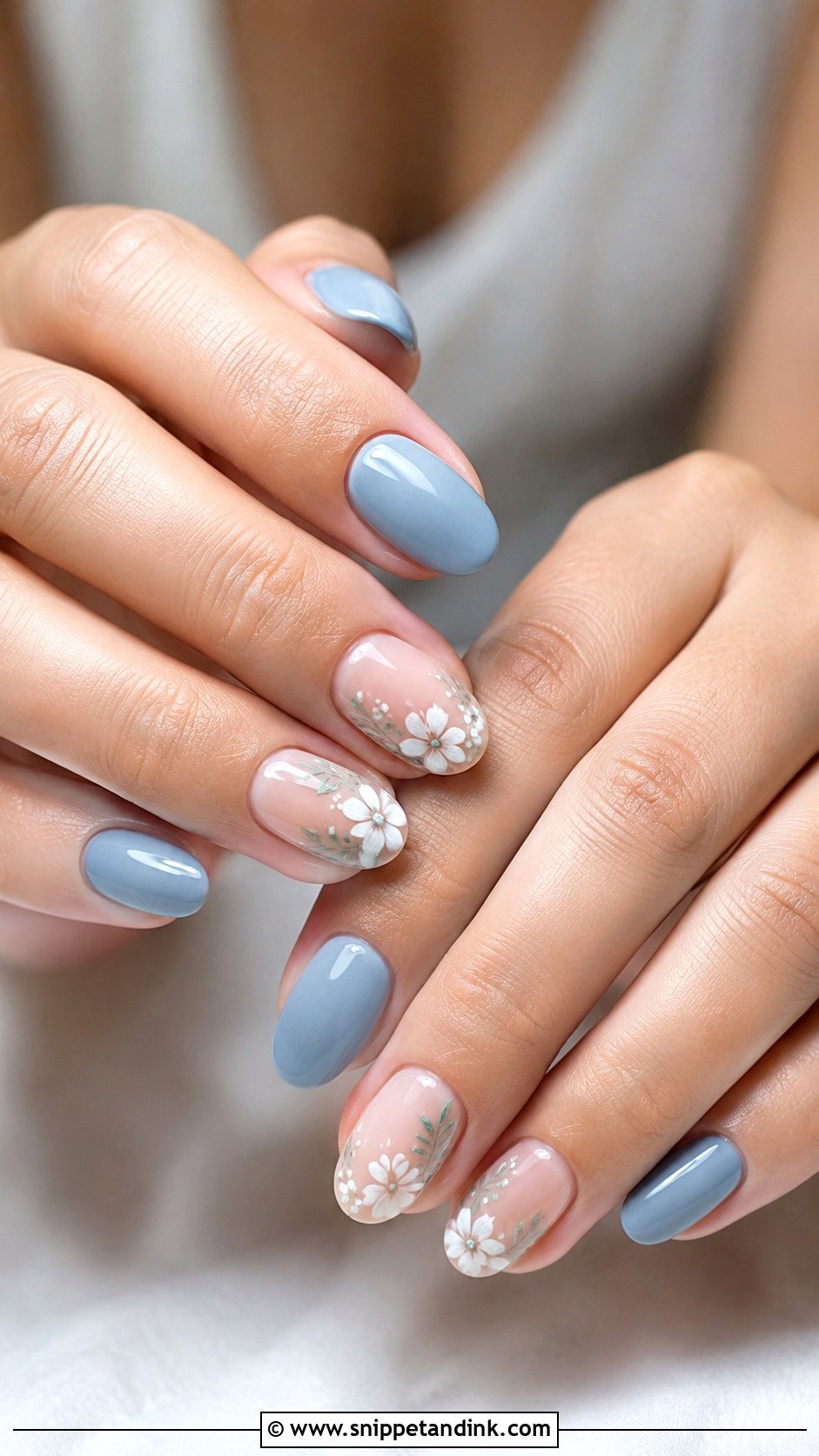 Dusty Blue Floral Wedding Nails - Snippet and Ink - 20 Dusty Blue Wedding Nails