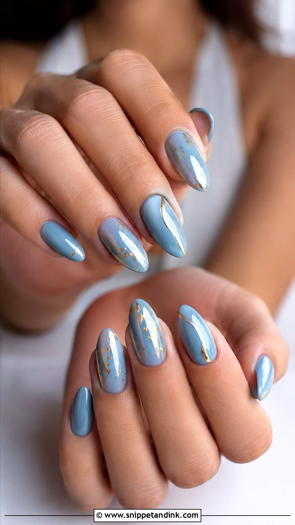 Dusty Blue Gold Wedding Nails - Snippet and Ink - 20 Dusty Blue Wedding Nails