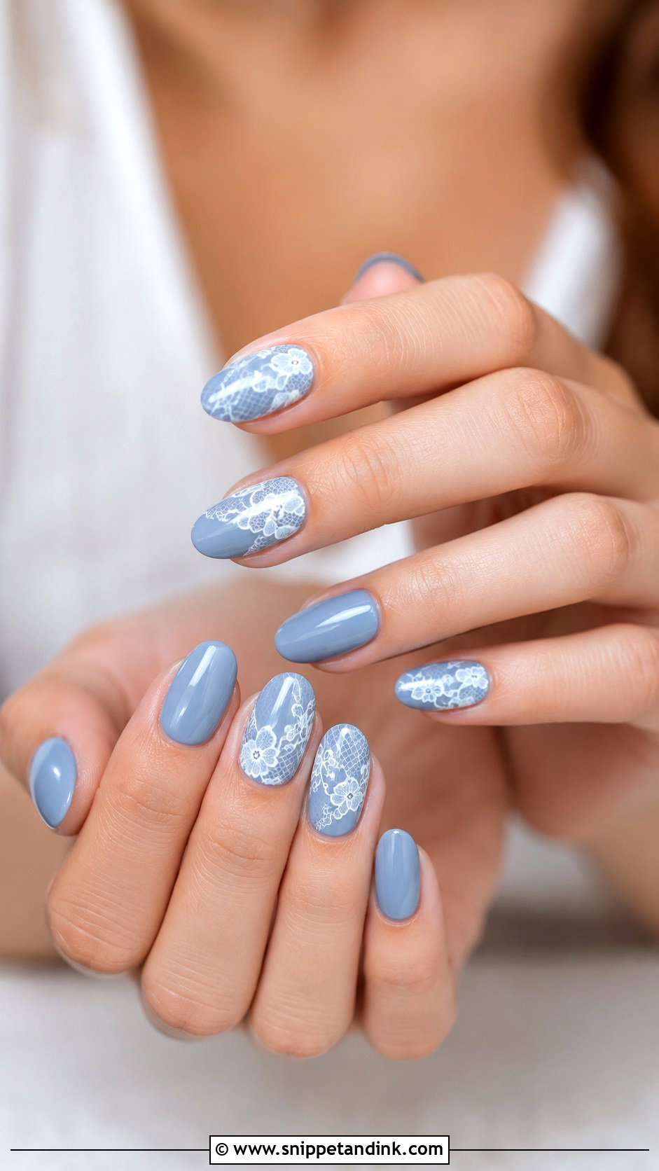 Dusty Blue Lace Wedding Nails - Snippet and Ink - 20 Dusty Blue Wedding Nails