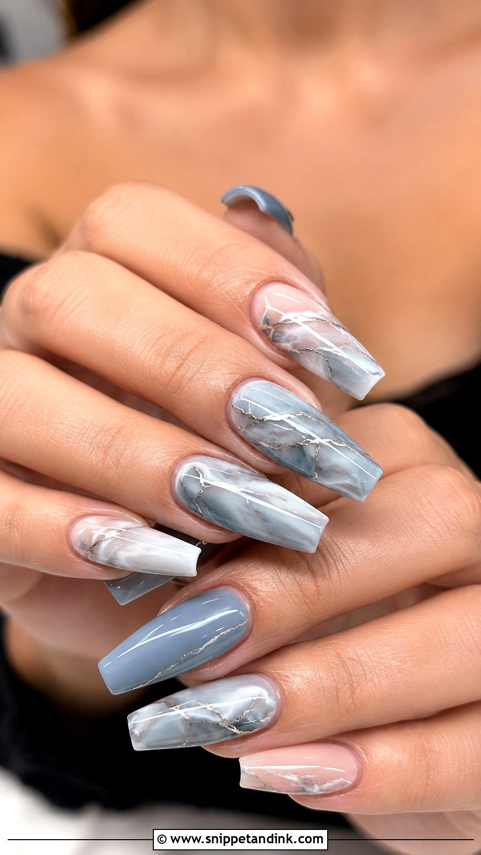 Dusty Blue Marble Wedding Nails - Snippet and Ink - 20 Dusty Blue Wedding Nails