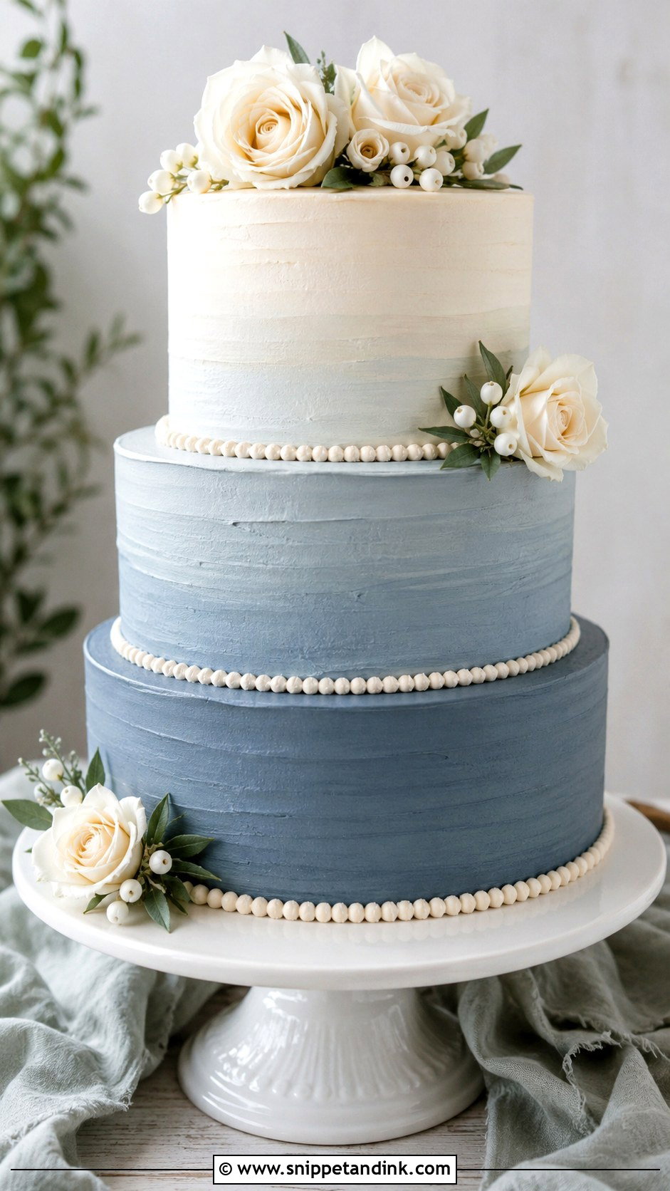 Dusty Blue Ombre Buttercream Wedding Cake - Snippet and Ink - 20 Dusty Blue Ombre Wedding Cake Ideas