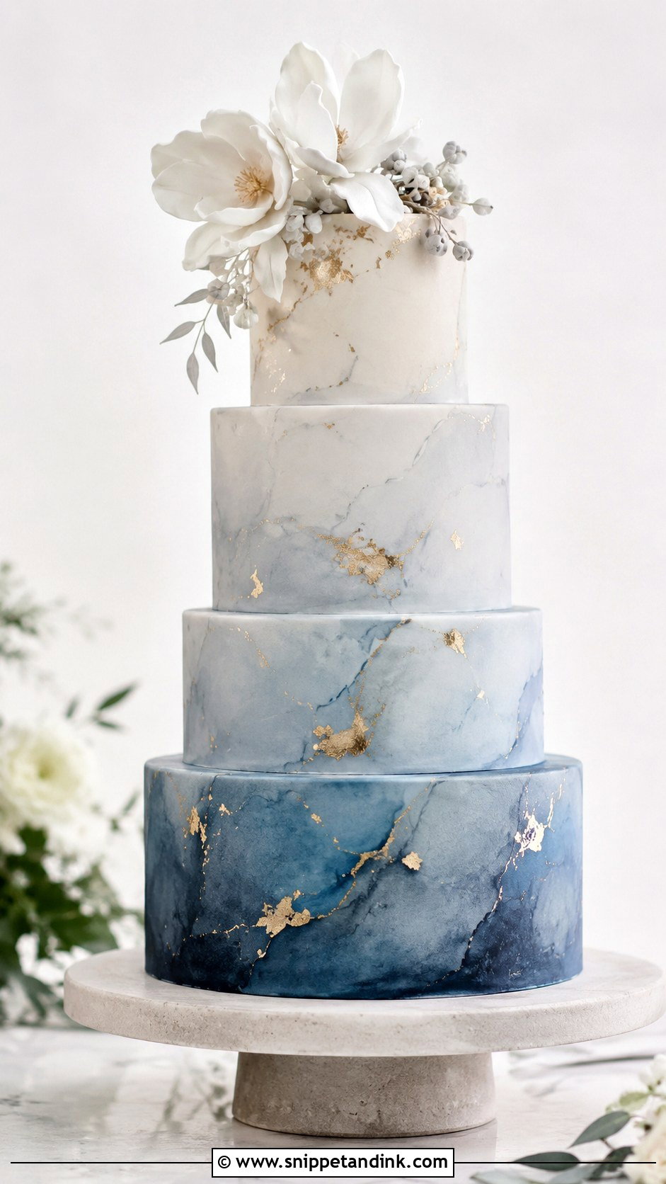 Dusty Blue Ombre Marble Wedding Cake - Snippet and Ink - 20 Dusty Blue Ombre Wedding Cake Ideas