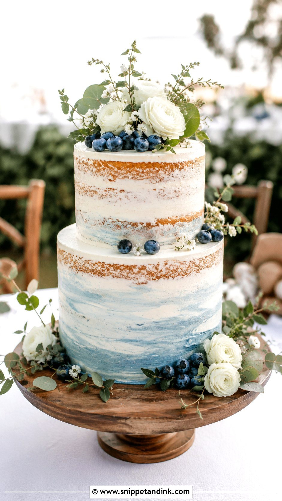 Dusty Blue Ombre Naked Wedding Cake - Snippet and Ink - 20 Dusty Blue Ombre Wedding Cake Ideas