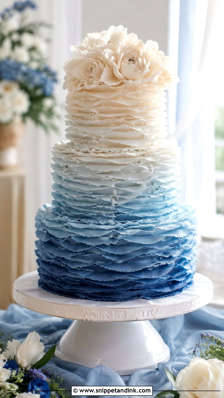 Dusty Blue Ombre Ruffle Wedding Cake - Snippet and Ink - 20 Dusty Blue Ombre Wedding Cake Ideas