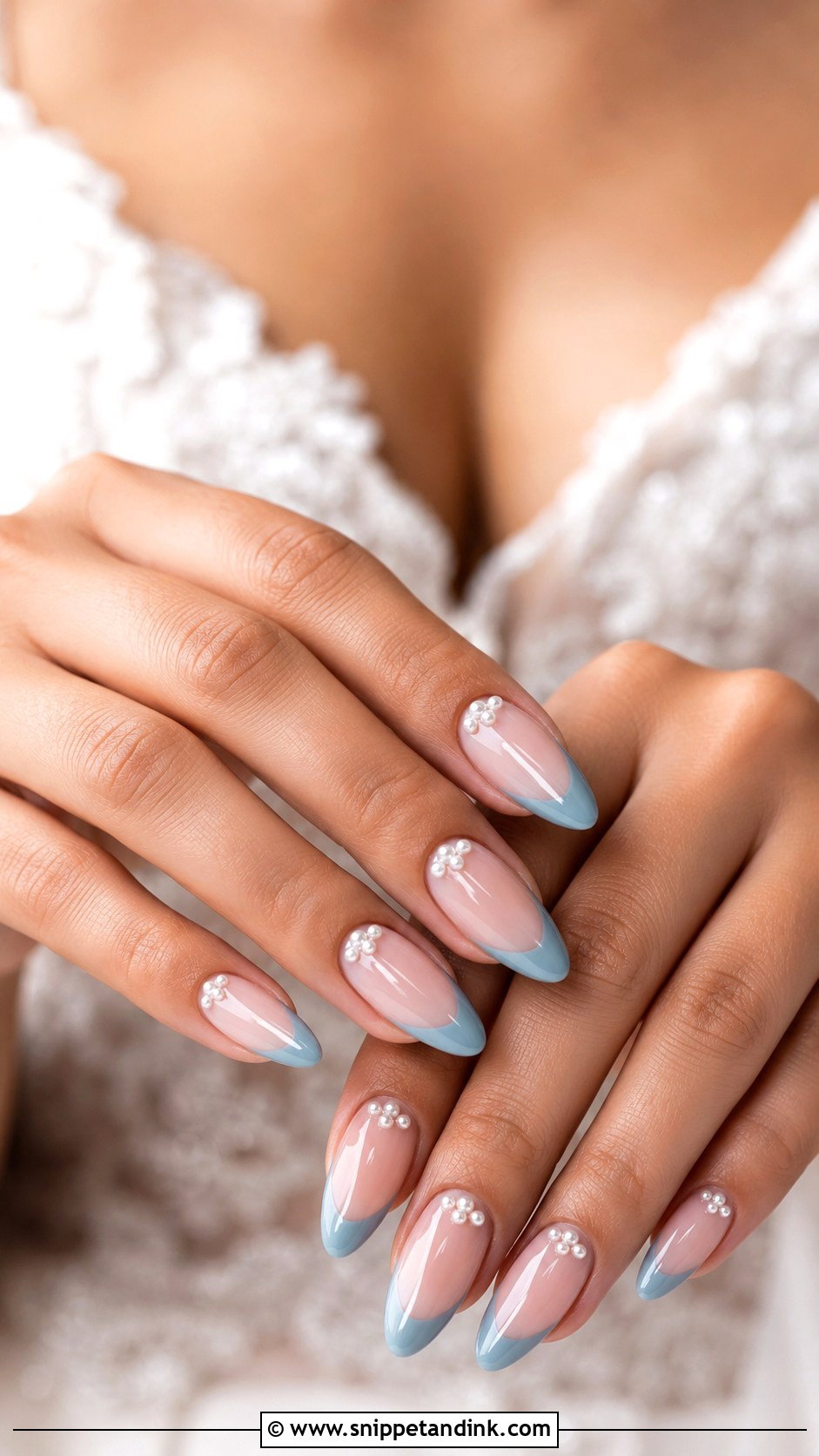 Dusty Blue Pearl Wedding Nails - Snippet and Ink - 20 Dusty Blue Wedding Nails