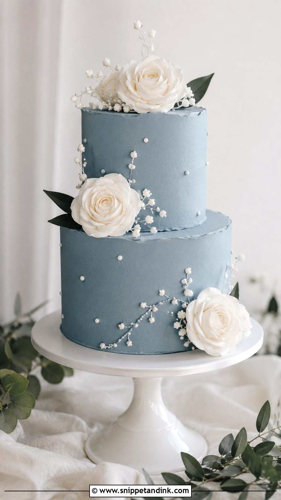 Dusty Blue Two Tier Wedding Cake - Snippet and Ink - 20 Blue Two Tier Cake Ideas for Wedding