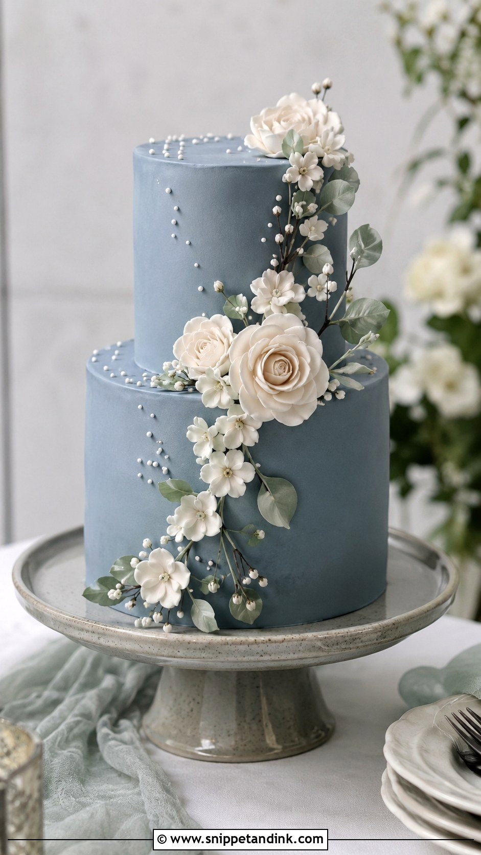 Dusty Blue Wedding Cake - Snippet and Ink - 25 Something Blue Cake Ideas