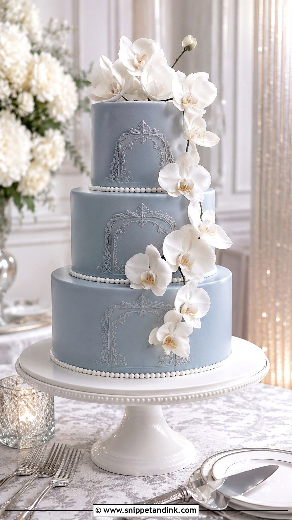 Dusty Blue Wedding Cake With Fondant - Snippet and Ink - 20 Dusty Blue Wedding Cake Ideas
