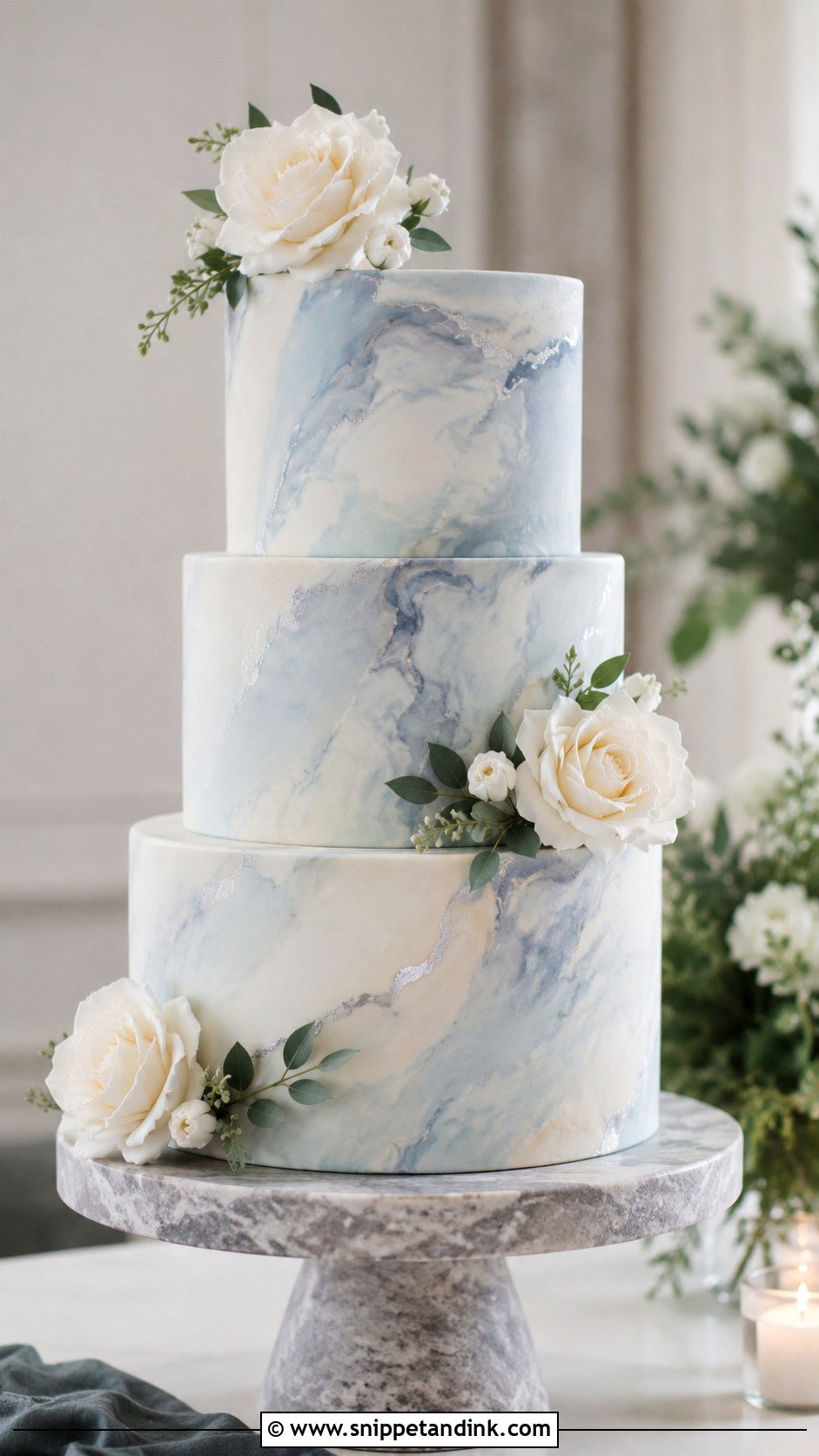 Dusty Blue Wedding Cake With Marble - Snippet and Ink - 20 Dusty Blue Wedding Cake Ideas