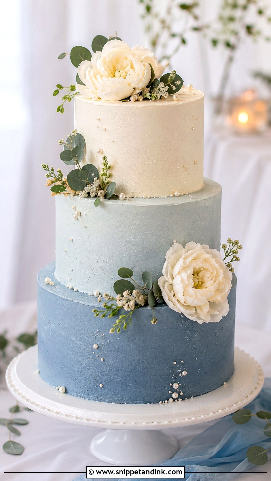 Dusty Blue Wedding Cake With Ombre - Snippet and Ink - 20 Dusty Blue Wedding Cake Ideas