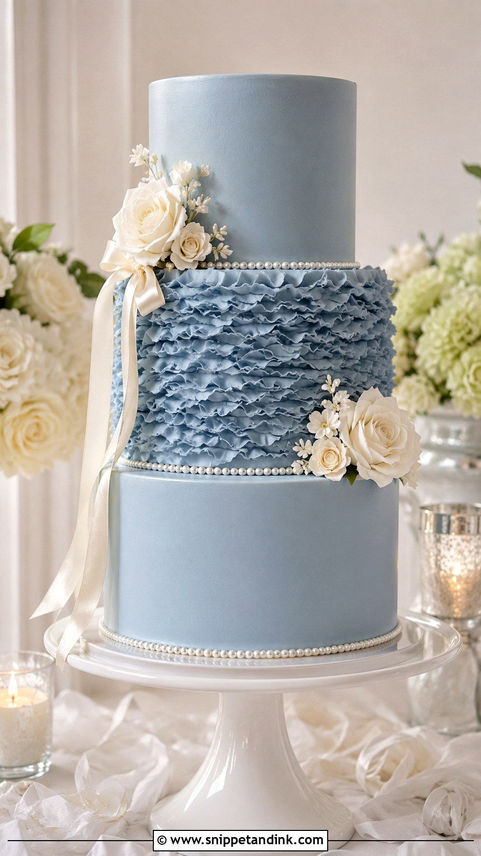Dusty Blue Wedding Cake With Ruffles - Snippet and Ink - 20 Dusty Blue Wedding Cake Ideas