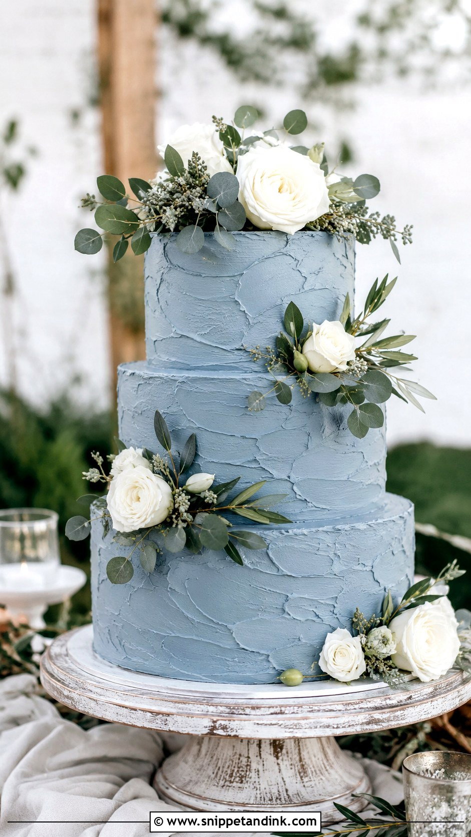 Dusty Blue Wedding Cake With Sage Green - Snippet and Ink - 20 Dusty Blue Wedding Cake Ideas