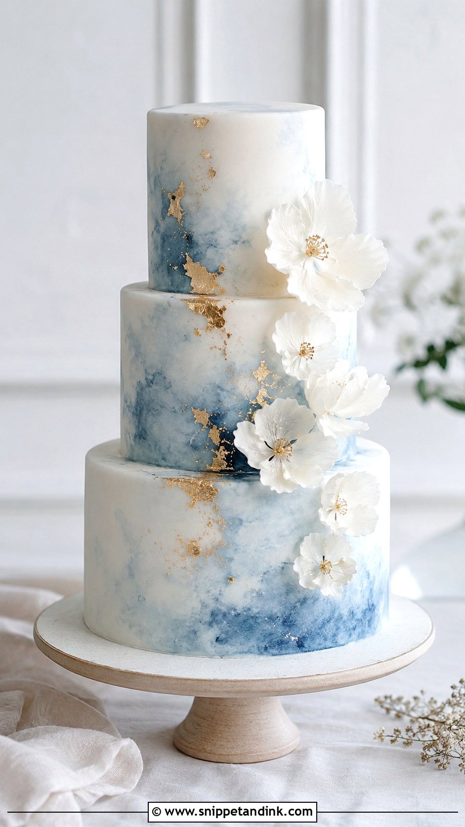 Dusty Blue Wedding Cake With Watercolor - Snippet and Ink - 20 Dusty Blue Wedding Cake Ideas