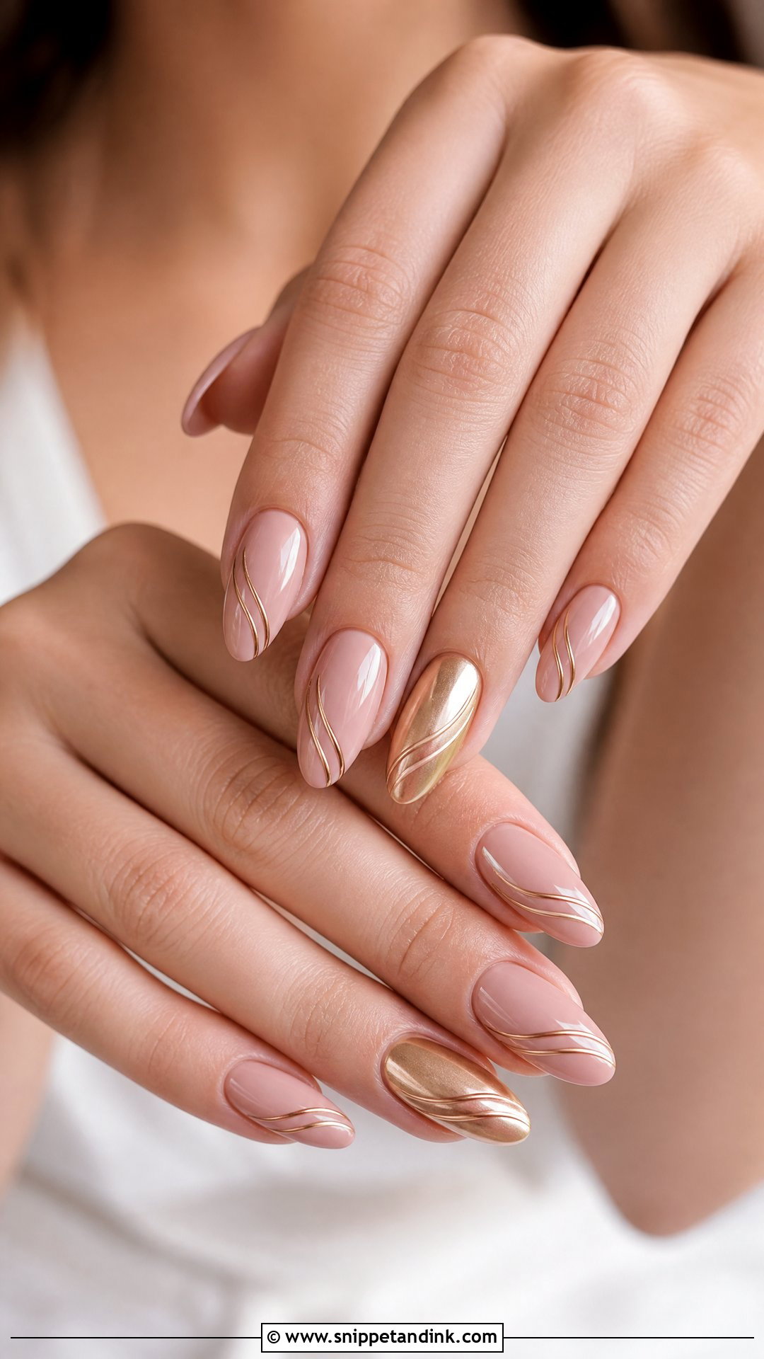 Dusty Pink Bridal Nails With Gold Lines - Snippet and Ink - 25 Indian Pink Bridal Nail Art Ideas