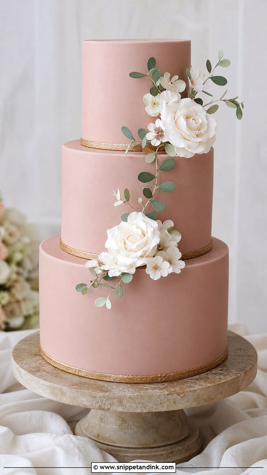 Dusty Pink Fondant Wedding Cake - Snippet and Ink - 20 Pink Fondant Cake Ideas for Wedding