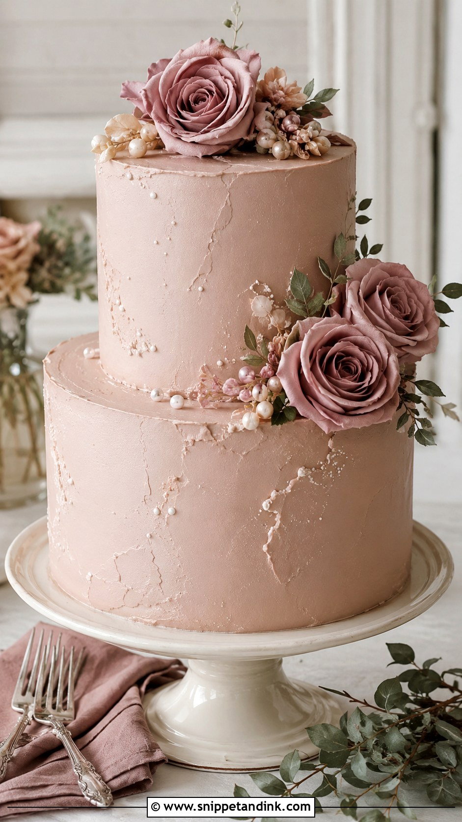 Dusty Pink Wedding Cake - Snippet and Ink - 25 Pink Themed Wedding Cake Ideas