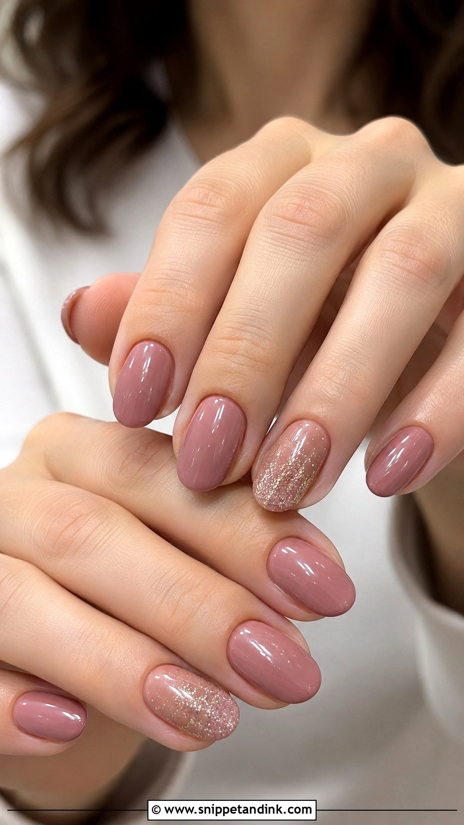 Dusty Rose Nails With Fine Glitter - Snippet and Ink - 20 Nail Inspo for Wedding Guest Ideas