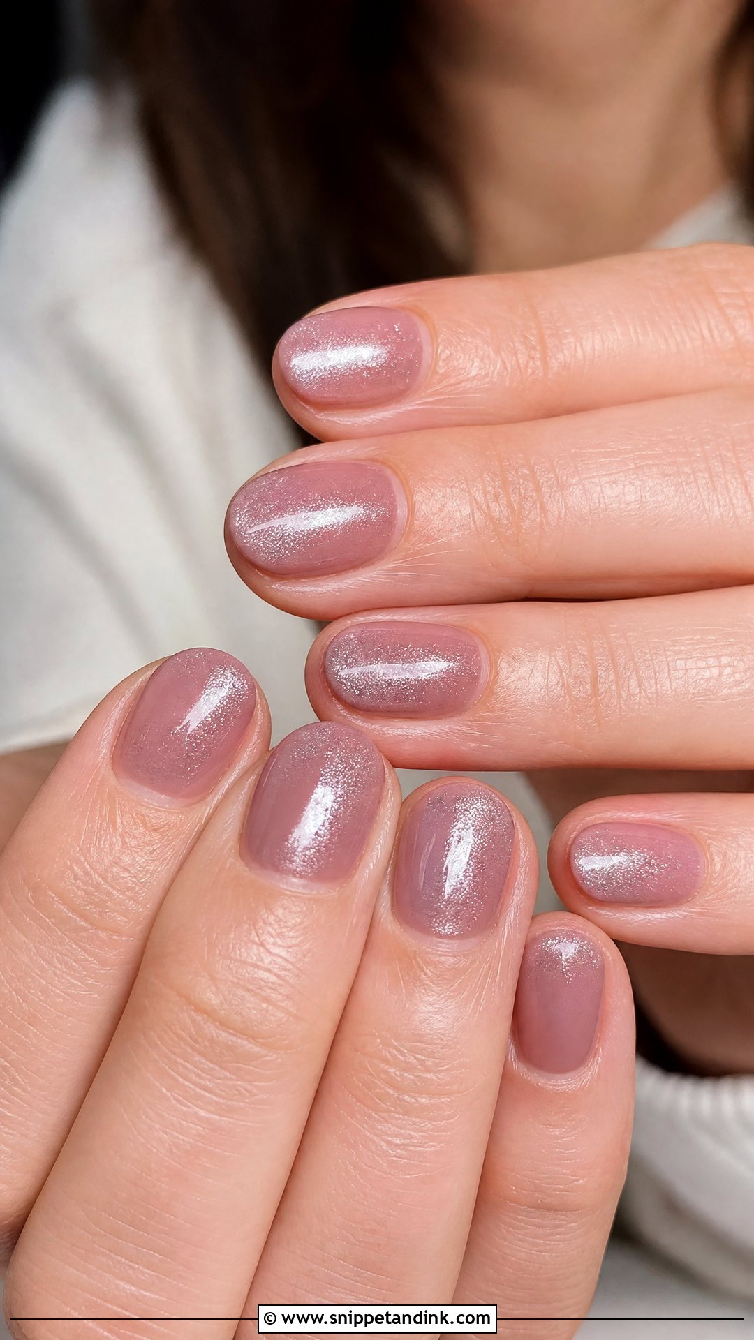 Dusty Rose Nails With Silver Shimmer - Snippet and Ink - 25 Wedding Guest Nail Inspo Ideas