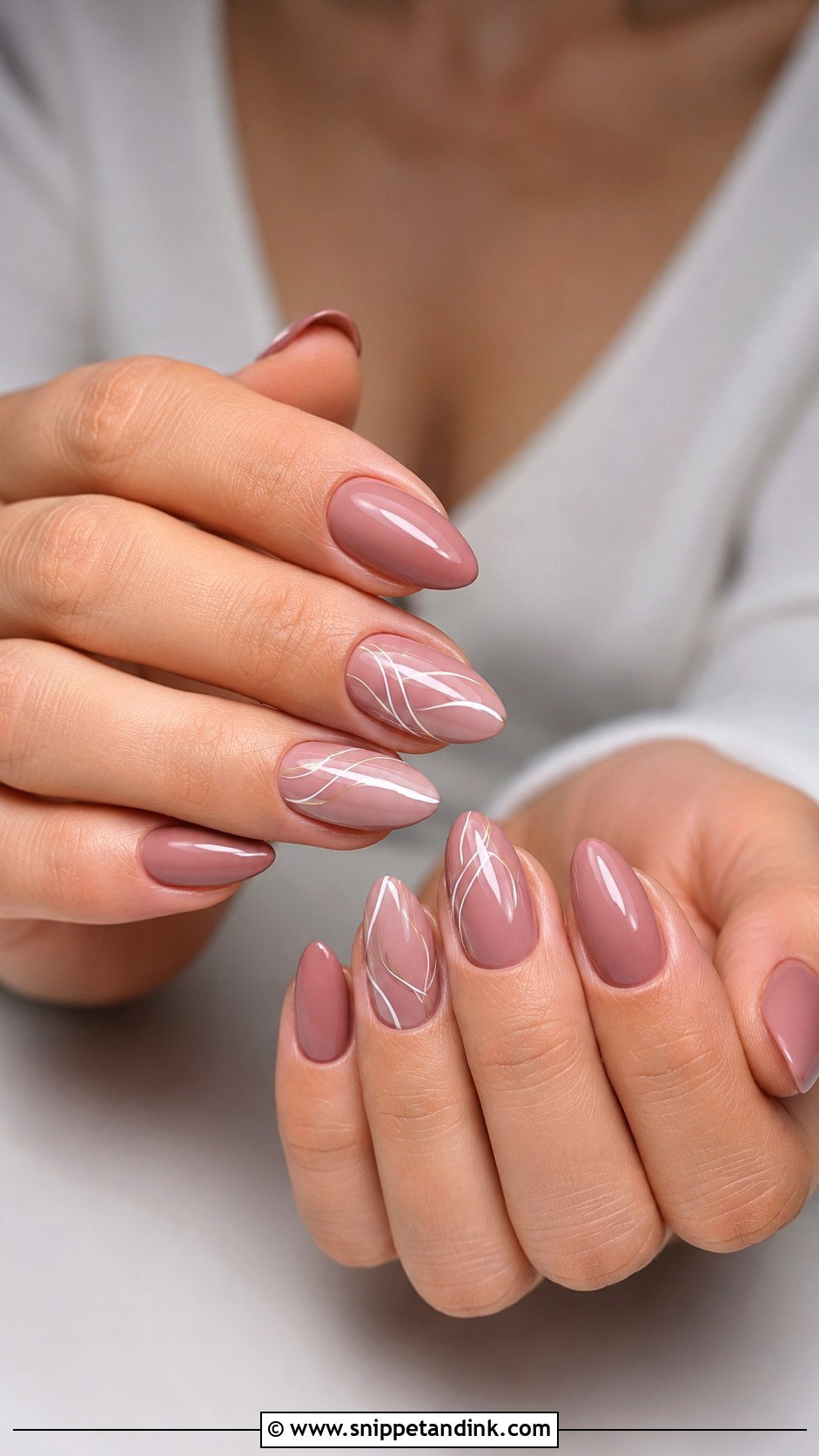 Dusty Rose Wedding Nails With Fine Line Art - Snippet and Ink - 20 Dusty Rose Wedding Nails