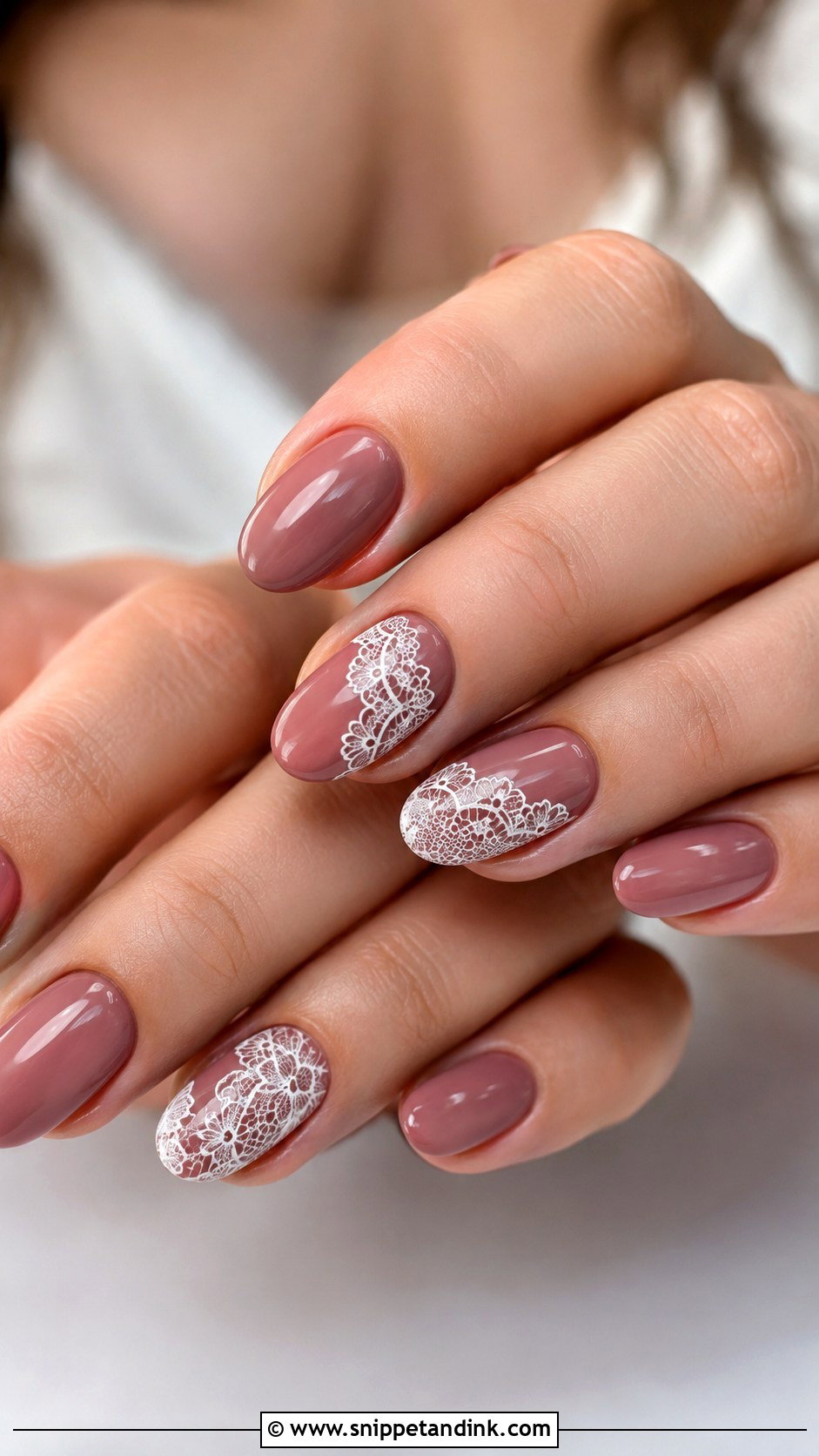 Dusty Rose Wedding Nails With Lace Detail - Snippet and Ink - 20 Dusty Rose Wedding Nails