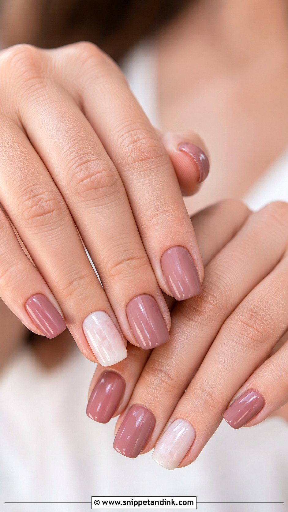 Dusty Rose Wedding Nails With Milky White Accent Nails - Snippet and Ink - 20 Dusty Rose Wedding Nails