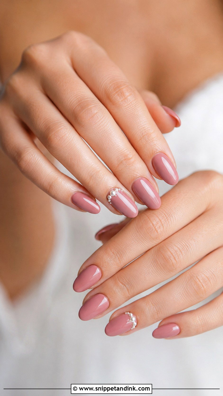 Dusty Rose Wedding Nails With Pearl Accents - Snippet and Ink - 20 Dusty Rose Wedding Nails