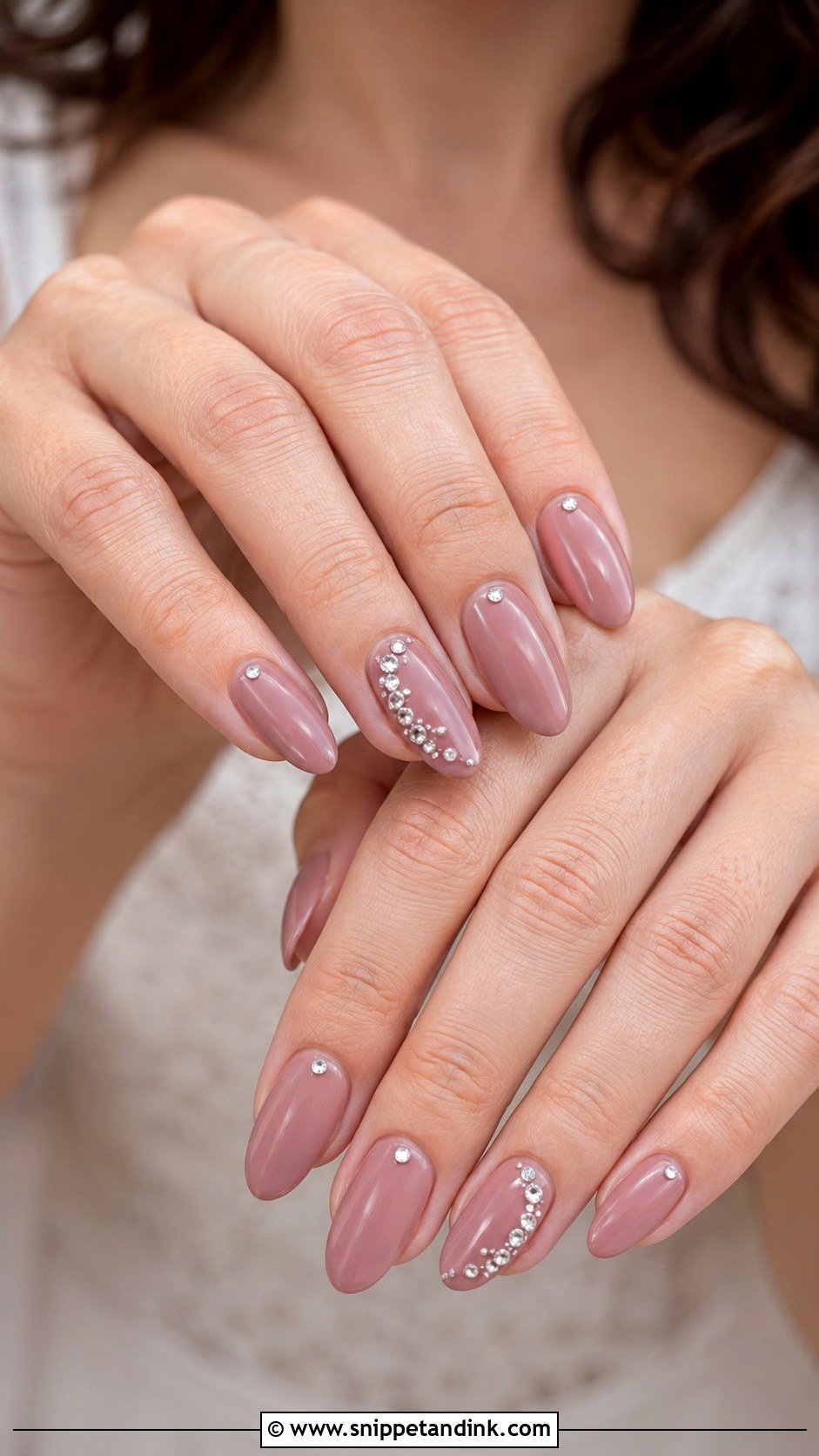 Dusty Rose Wedding Nails With Rhinestone Accents - Snippet and Ink - 20 Dusty Rose Wedding Nails