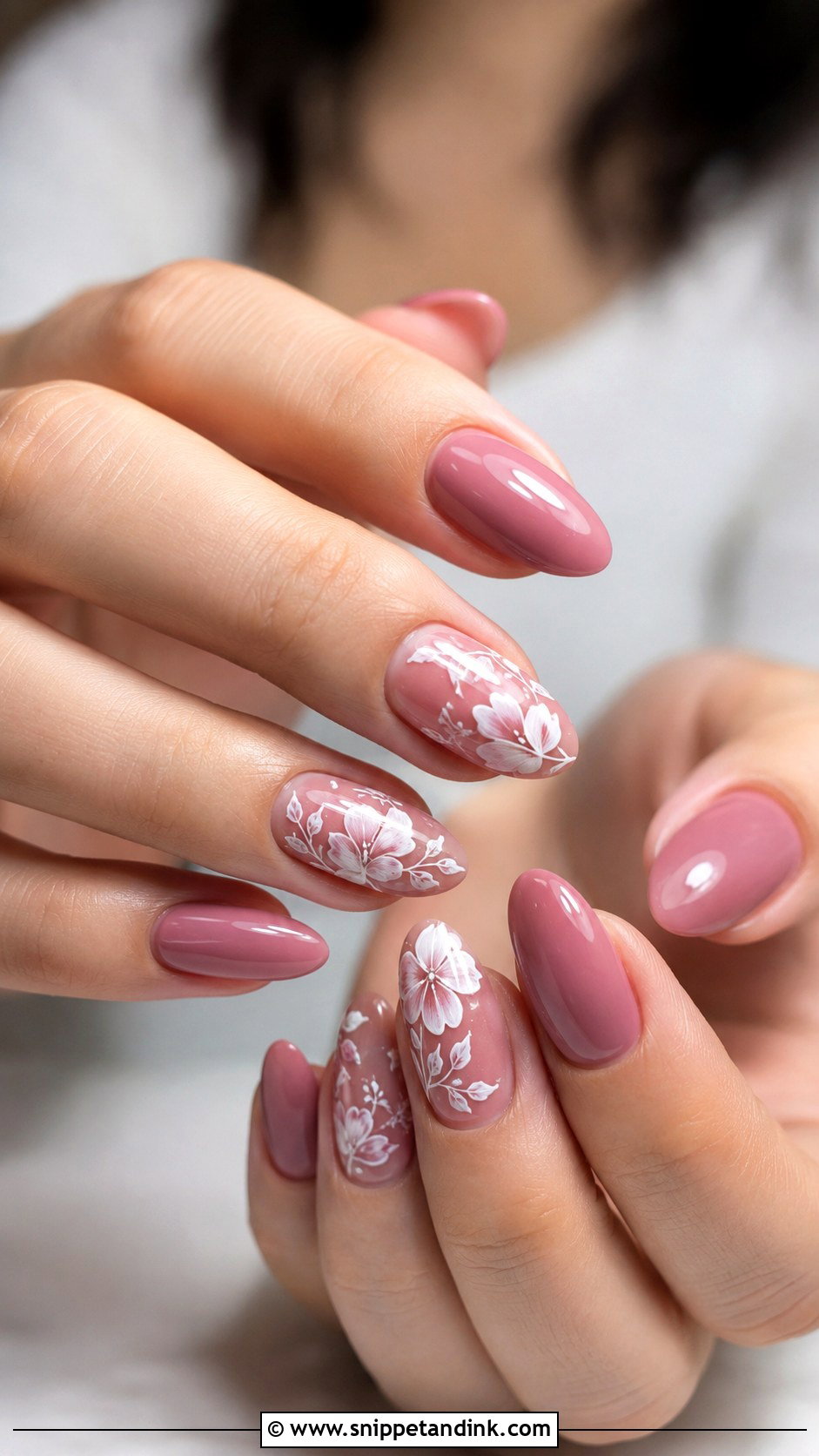 Dusty Rose Wedding Nails With White Floral Art - Snippet and Ink - 20 Dusty Rose Wedding Nails