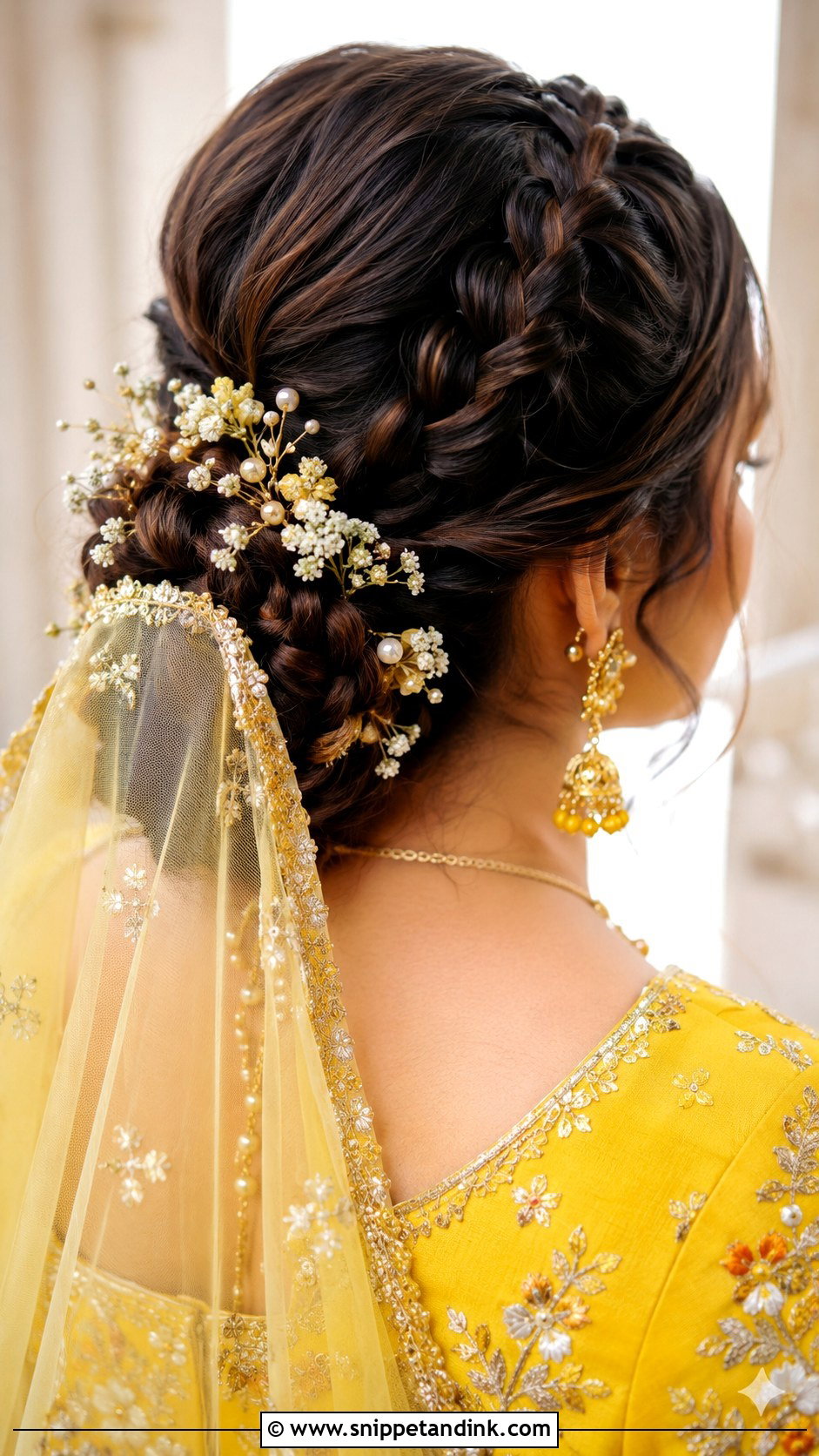 Dutch Braid Bridal Hairstyle With Dupatta - Snippet and Ink - 20 Indian Bridal Hairstyles with Dupatta