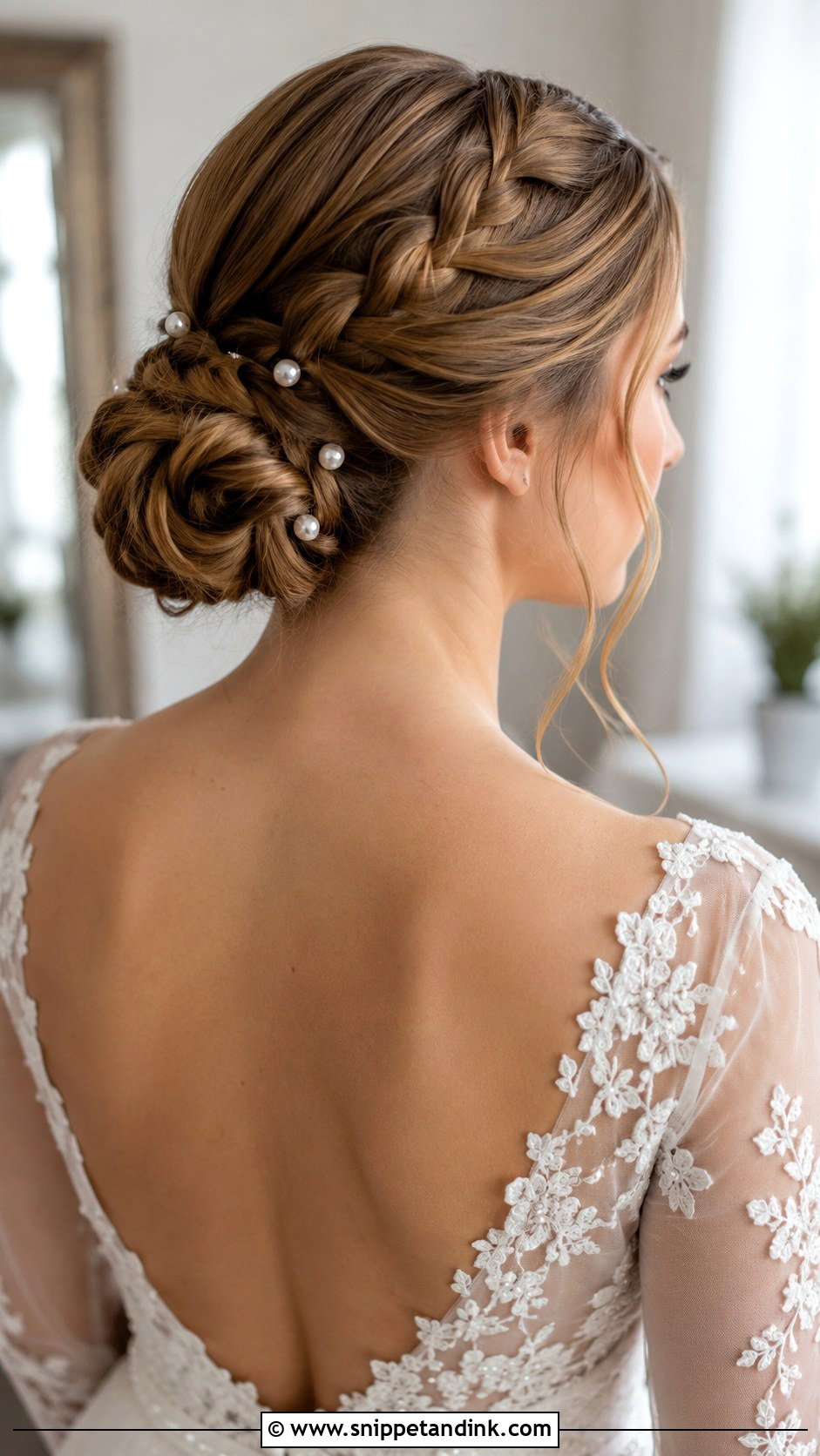 Dutch Braid Bun With Pearl Pins - Snippet and Ink - 20 How to Duch Bride Hair Ideas