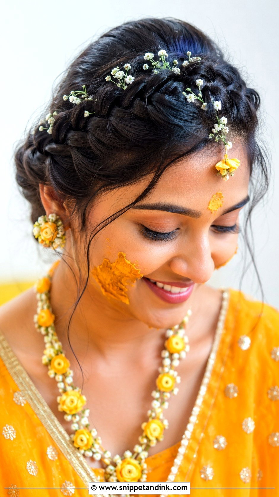 Dutch Braid Crown With Flowers - Snippet and Ink - 20 Indian Wedding Hair Styles