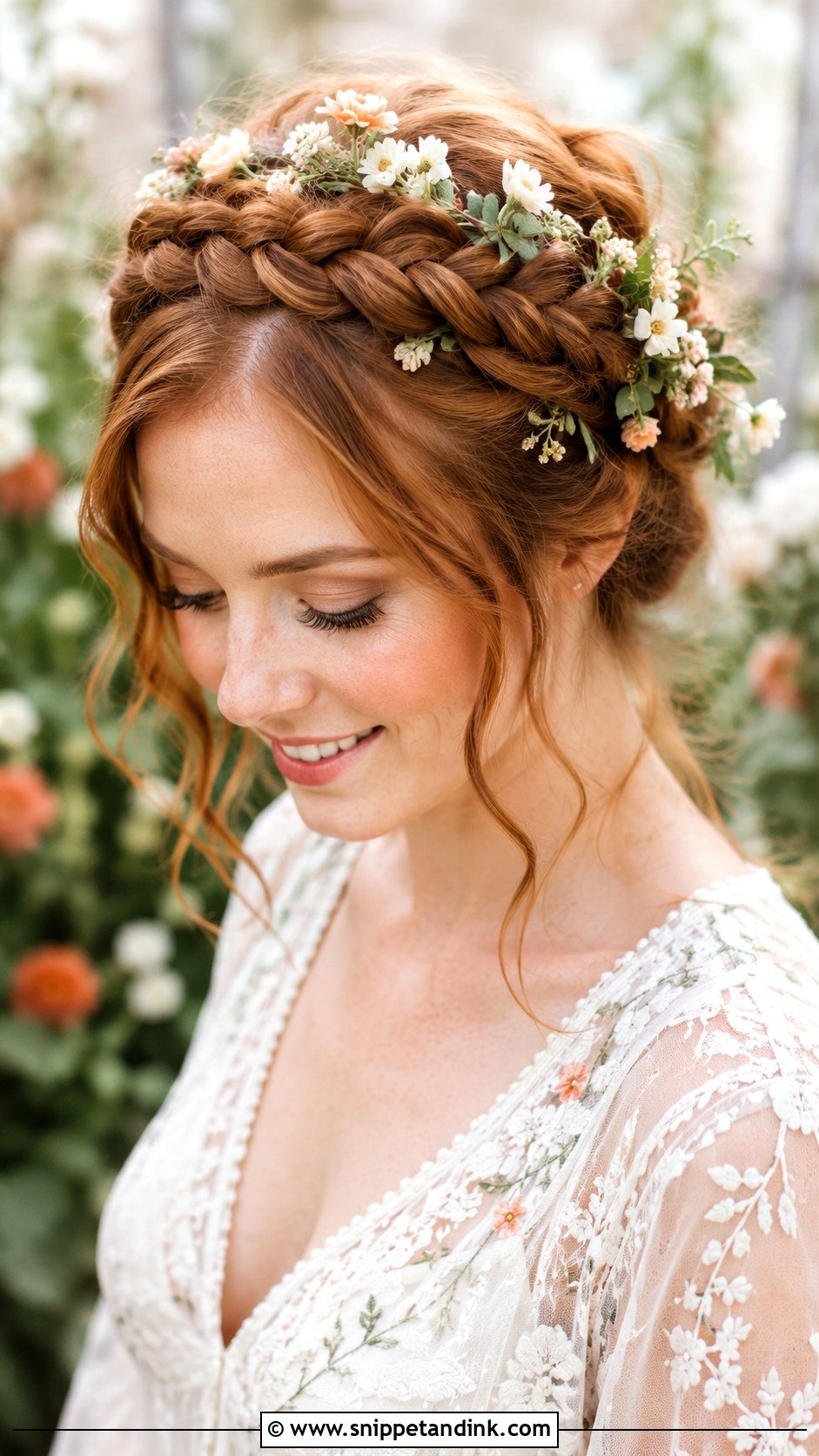 Dutch Braid Crown With Flowers - Snippet and Ink - 20 Hippie Wedding Hair Ideas