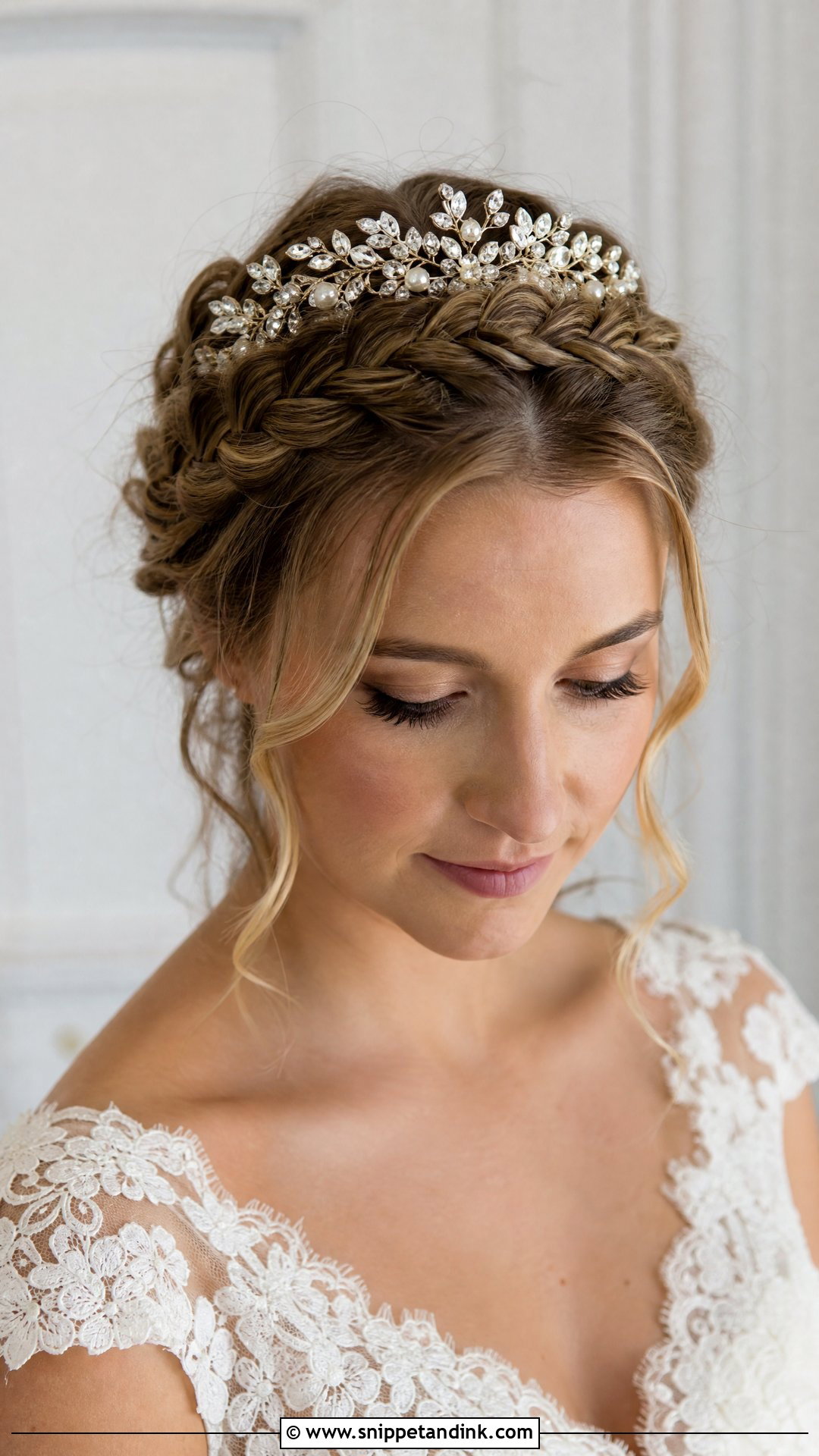 Dutch Braid Crown With Tiara - Snippet and Ink - 20 Christian Bride Hairstyle with Crown Ideas