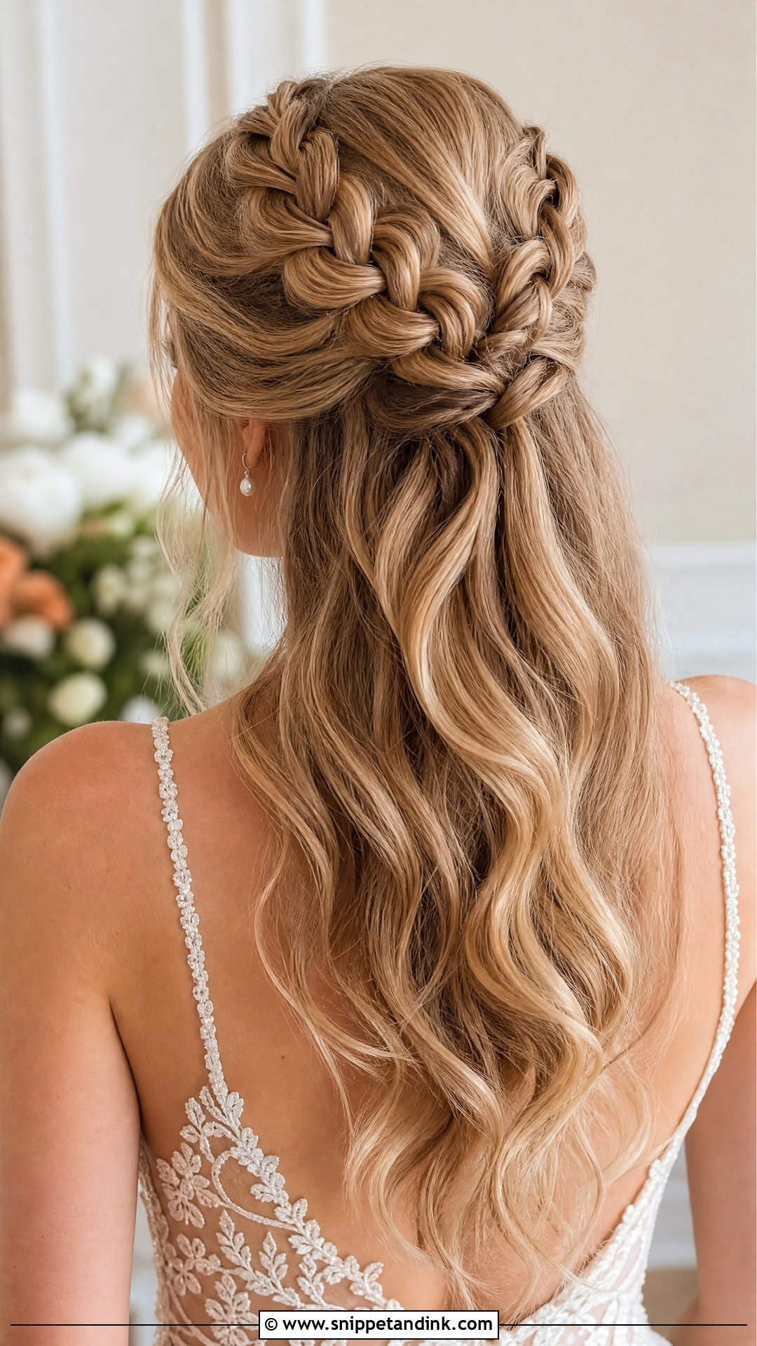 Dutch Braid Half Up With Loose Waves - Snippet and Ink - 20 Half-Up Braid Bridal Hair Ideas