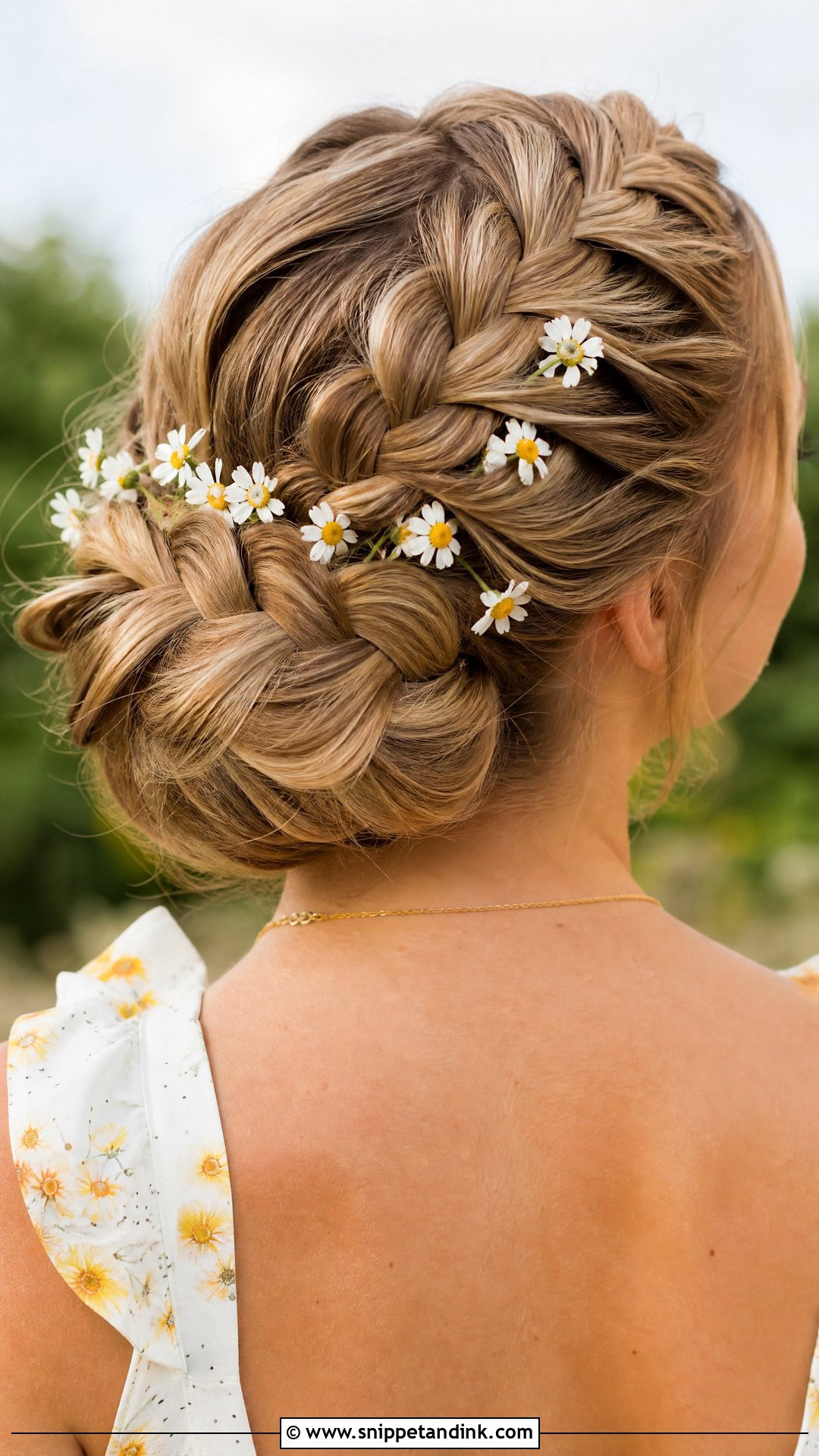 Dutch Braid Updo With Daisies - Snippet and Ink - 20 Floral Updo Ideas