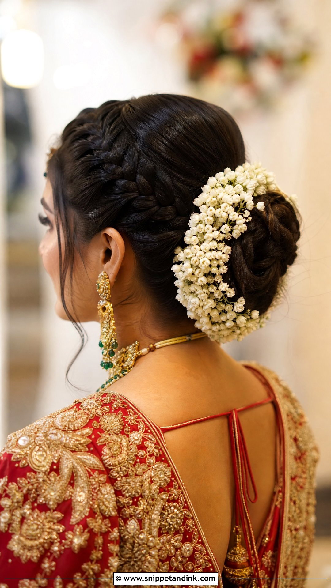 Dutch Braid Updo With Gajra - Snippet and Ink - 20 Pakistani Bridal Hairstyles Nikah