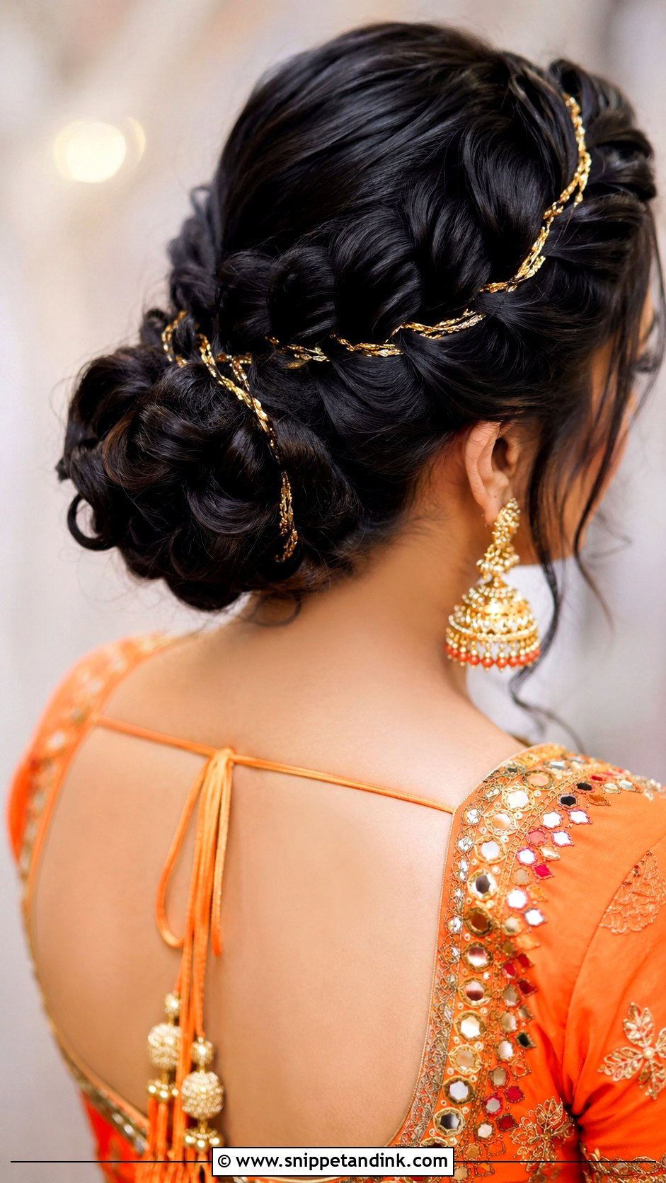 Dutch Braid Updo With Gold Threads - Snippet and Ink - 20 Hindu Bridal Hairstyles
