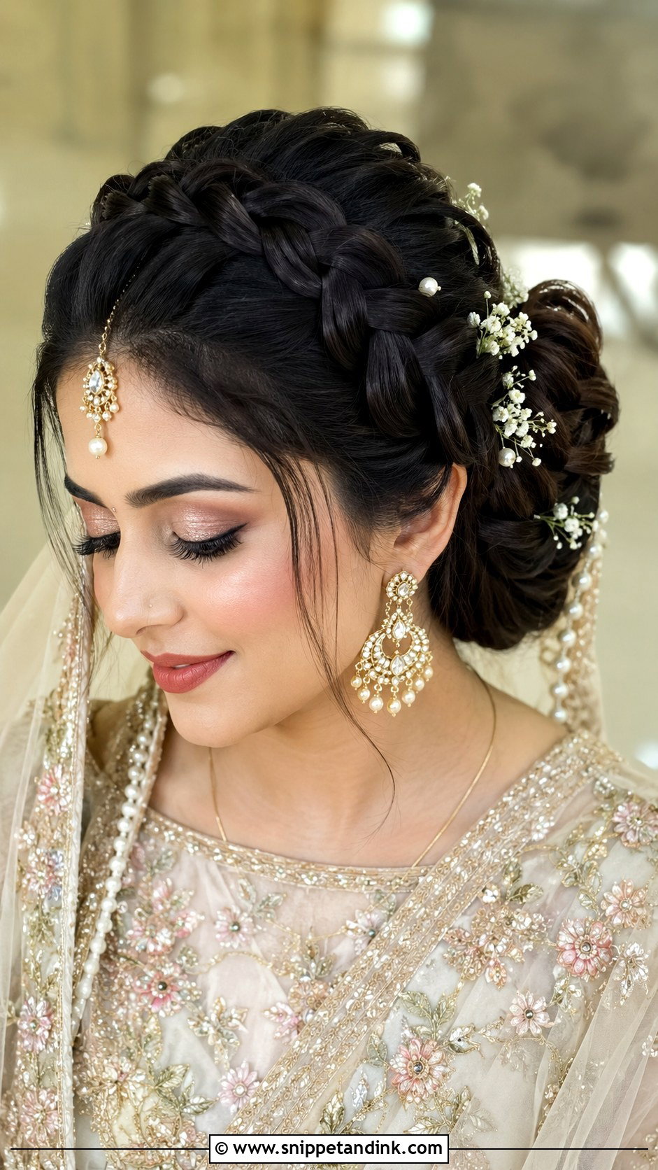 Dutch Braid Updo for Nikah - Snippet and Ink - 20 Pakistani Bridal Hairstyles