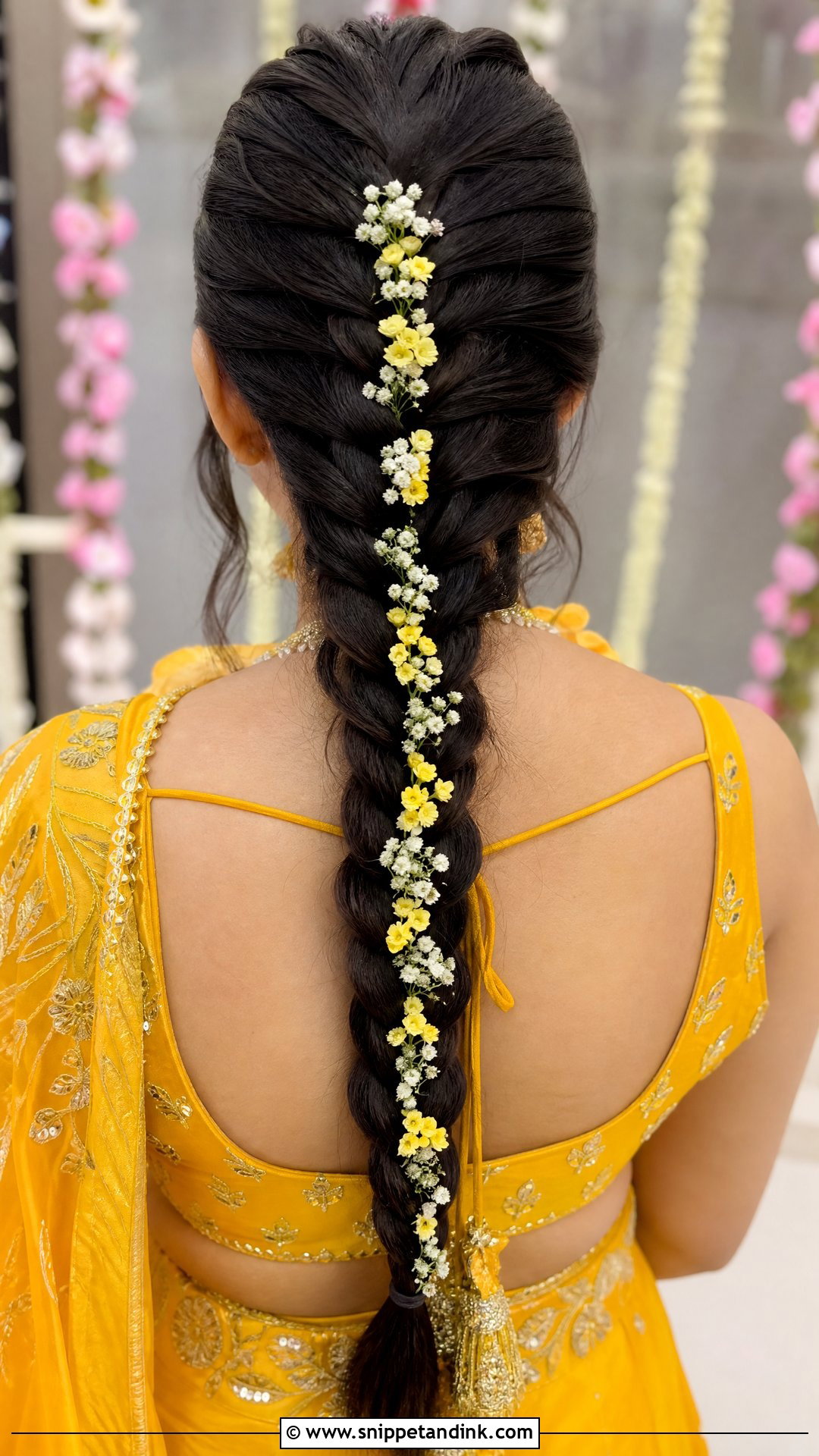 Dutch Braid With Flower String - Snippet and Ink - 20 Hairstyle for Haldi Bride Ideas