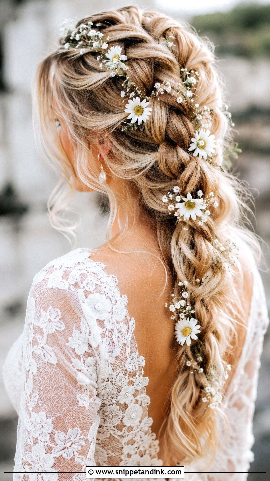 Dutch Braid With Flowers - Snippet and Ink - 20 Flowers in Hair for Wedding