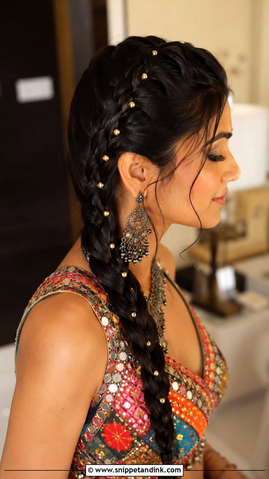 Dutch Braid With Gold Accessories - Snippet and Ink - 25 Hair Styles for Indian Wedding