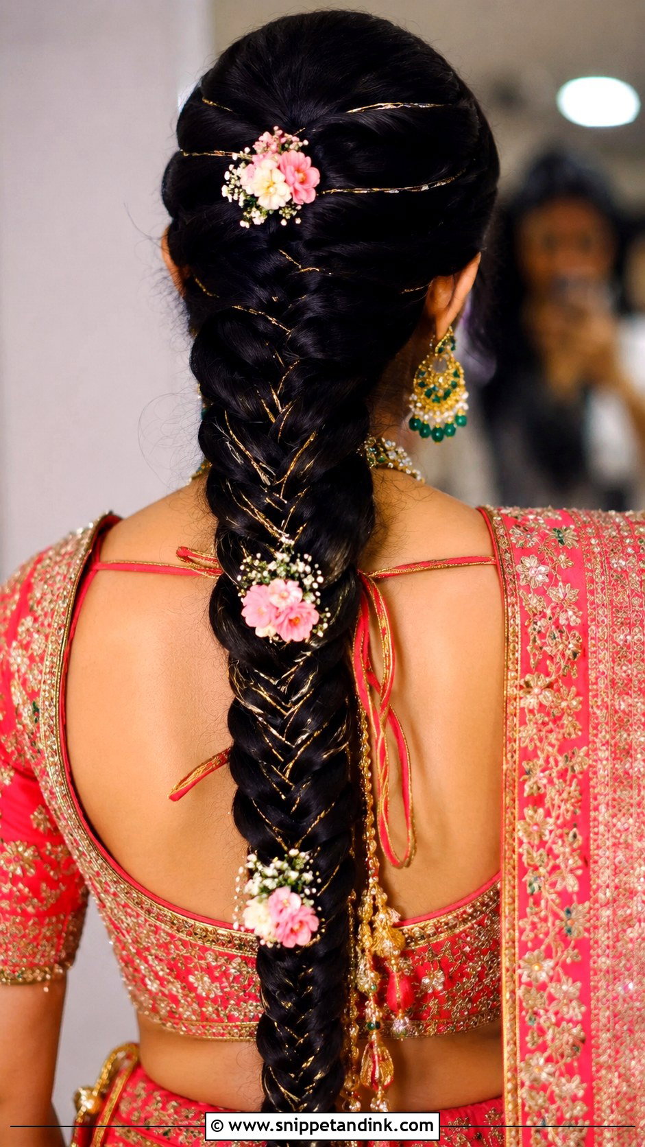 Dutch Braid With Gold Thread - Snippet and Ink - 20 Indian Braided Wedding Hairstyles
