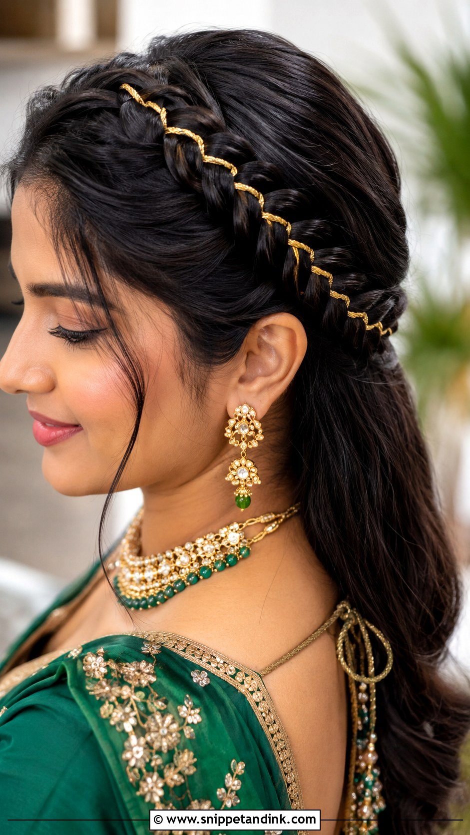Dutch Braid With Gold Thread - Snippet and Ink - 20 Indian Bridal Hairstyle Ideas