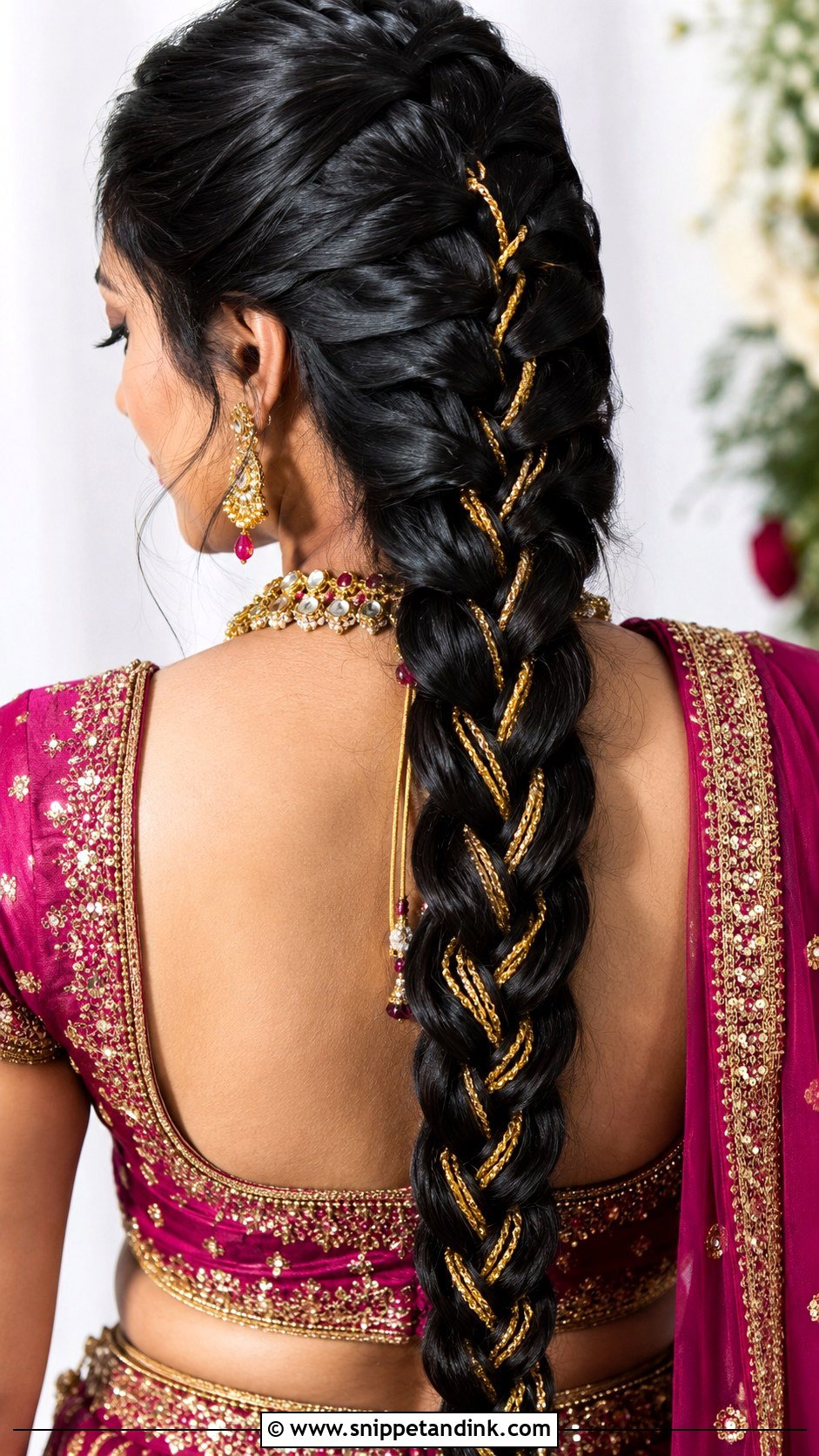 Dutch Braid With Gold Threads - Snippet and Ink - 25 Trendy Indian Wedding Hairstyles