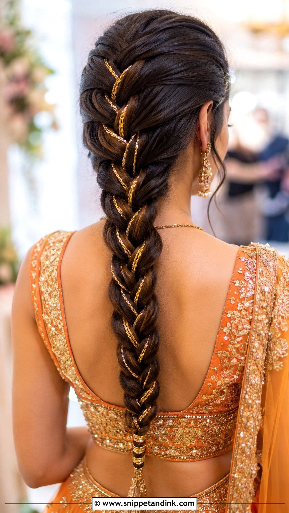 Dutch Braid With Gold Threads - Snippet and Ink - 25 Indian Bridal Wedding Hairstyles